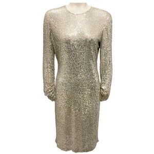 NAEEM KHAN GOLD / SILVER METALLIC SEQUINED COCKTAIL DRESS